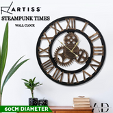 Artiss 60cm Wall Clock Large Retro Roman Numerals Brown