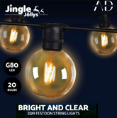 Jingle Jollys 23m 20 LED Festoon Lights String Lighting LED Outdoor Garden