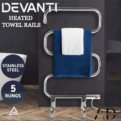 Devanti Electric Heated Towel Rail Rack 5 Bars Freestanding Clothes Dry Warmer