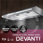 Devanti 900mm Range Hood 90cm Rangehood Kitchen Canopy LED Light Stainless Steel