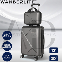Wanderlite 2Set 20 Inch Luggage Case with 12 Inch Handheld Luggage Box Hard Shell Travel Suitcase TSA Lock Dark Grey