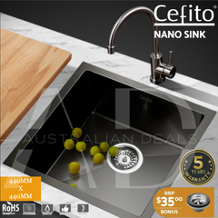 Cefito Kitchen Sink 44X44CM Stainless Steel Basin Single Bowl Black