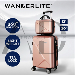 Wanderlite 2Set 20 Inch Luggage Case with 12 Inch Handheld Luggage Box Hard Shell Travel Suitcase TSA Lock Rose Gold
