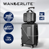 Wanderlite 2Set 20 Inch Luggage Case with 12 Inch Handheld Luggage Box Hard Shell Travel Suitcase TSA Lock Black