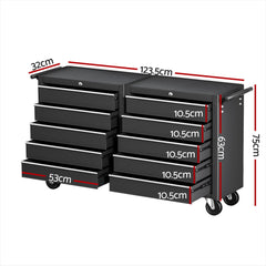 Giantz Tool Chest Trolley 10 Drawers Toolbox Storage Black