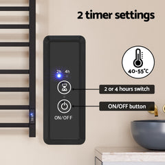 Devanti Heated Towel Rail 8 Square Bars with Timer Electric Heater Warmer Rack