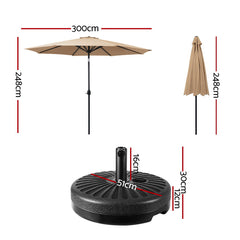 Instahut 3m Outdoor Umbrella w/Base Pole Tilt Beach Garden Patio Beige