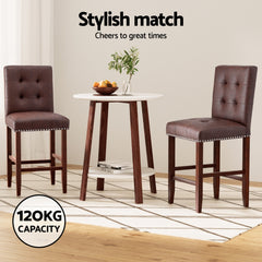 Artiss Set of 2 Bar Stools Kitchen Dining Chairs Counter PU Leather Wooden Ada Brown