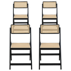 Artiss 4x Dining Chairs Wooden Rattan Foldable Black
