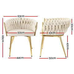 1 Artiss Dining Chair Velvet Armchair Beige