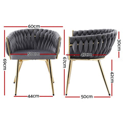 Artiss Set of 1 Dining Chair Armchair Cafe Kitchen Lounge Chairs Velvet Weaving Grey