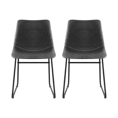 Artiss Set of 2 Dining Chairs Retro PU Leather Kitchen Lounge Cafe Accent Chair Grey
