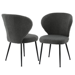 Artiss Set of 2 Dining Chairs Sherpa Boucle Wing Back Grey