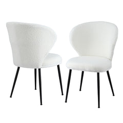 Artiss Set of 2 Dining Chairs Sherpa Boucle Wing Back White