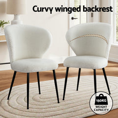 Artiss Set of 2 Dining Chairs Sherpa Boucle Wing Back White
