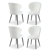 Artiss Set of 4 Dining Chairs Sherpa Boucle Wing Back White