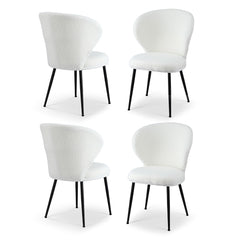 Artiss Set of 4 Dining Chairs Sherpa Boucle Wing Back White