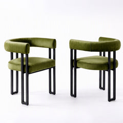 Artiss Dining Chairs Set of 2 Velvet Upholstered Barrel Chairs with Curved Armrests & Back Green