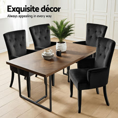 2x Set of 2 Artiss Dining Chairs Velvet French Provincial Armchair Black