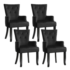 4x Set of 4 Artiss Dining Chairs Velvet French Provincial Armchair Black