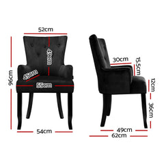 4x Set of 4 Artiss Dining Chairs Velvet French Provincial Armchair Black