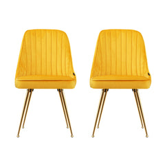 Artiss Dining Chairs Set of 2 Velvet Channel Tufted Yellow