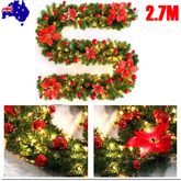 2.7M Christmas Garland with Lights Rattan Artificial Fireplace Wreath Stair Deco