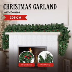Christabelle 3.05m Christmas Garland Berries Pine Tree Free Delivery