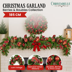 Christabelle 1.85m Christmas Garland Red Berries Pine Free Delivery