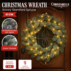 Christabelle 61cm Christmas Wreath Snowy Stamford Spruce Free Delivery