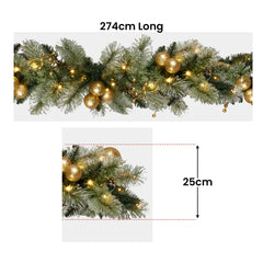 Christabelle 2.7m Christmas Garland Gold Baubles LED Free Delivery