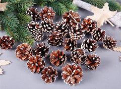 18 Christmas Natural Pine Cones Xmas Tree Hanging Home Decoration Ornament Gifts, Set of 18 Natural w Snow Covered Pinecones
