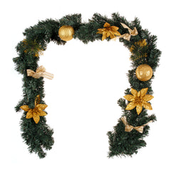 1.8m6ft 1.8m/6ft Christmas Pine Green Garland Gold Balls Flower Bows Xmas Hanging Décor, Gold, Green