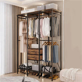Freestanding Open Wardrobe with Clothes Rail and Curtains - Free Delivery
