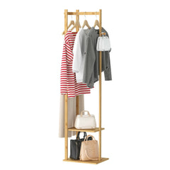 Bamboo Coat Stand Clothes Rack with Garment Shelf, Hanging Rail and Hooks - Free Delivery