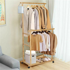Portable Rolling Bamboo Clothes Rack for Kids with Hanging Rail - Free Delivery