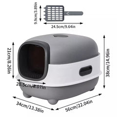 Large Capacity Enclosed Cat Litter Box with Hood and Scoop, Leak-Proof Design - Free Delivery