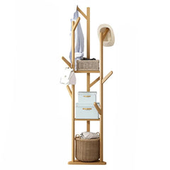 Wooden Coat and Hat Stand with 10 Hooks – Floor Standing Clothes and Umbrella Rack - Free Delivery