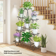 Oversized Metal Plant Stand with 9-Tier Flower Display Shelves - Free Delivery