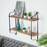 2 Layer Wood Wall Shelves Home Decor Floating Shelf Metal Hanging Storage Rack - Free Delivery