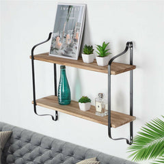 2 Layer Wood Wall Shelves Home Decor Floating Shelf Metal Hanging Storage Rack - Free Delivery