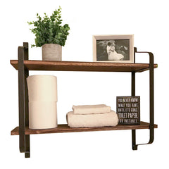 2 Layer Wood Wall Shelves Home Decor Floating Shelf Metal Hanging Storage Rack - Free Delivery