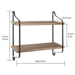 2 Layer Wood Wall Shelves Home Decor Floating Shelf Metal Hanging Storage Rack - Free Delivery