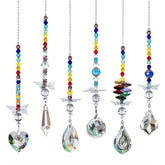 Set of 6 Crystal Suncatcher Hanging Ornaments - Butterfly Star Moon Prism Window Decor