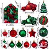 Automobile Model 72-Piece Christmas Bauble Set - Hand-Painted House and Round Ornaments