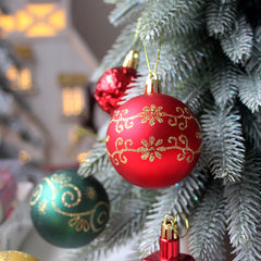 Boot Cut 72-Piece Christmas Bauble Set - Hand-Painted House and Round Ornaments