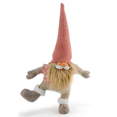 Pink Hat One-Legged Standing Christmas Gnome - Santa & Rudolph Plush Faceless Dwarf Figurine