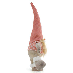 Pink Hat One-Legged Standing Christmas Gnome - Santa & Rudolph Plush Faceless Dwarf Figurine