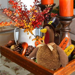 Brown Charming Thanksgiving Turkey Plush - Rustic Autumn Harvest Tabletop Decor