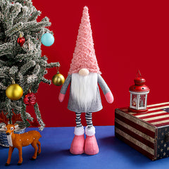Retractable Leg Christmas Gnome Plush - Adjustable Standing Holiday Decoration(pink)